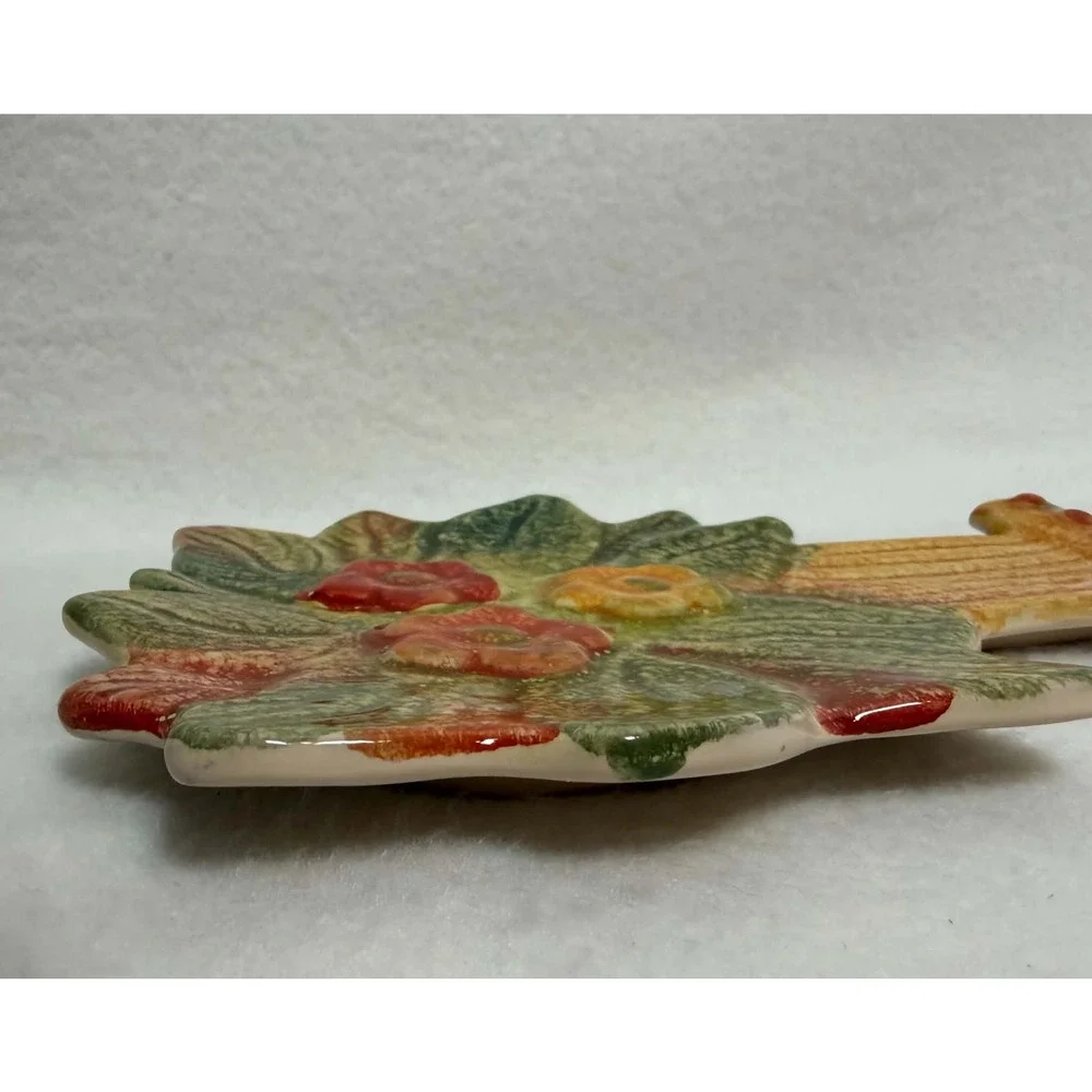 Italian Hand-Painted Ceramic Spoon Rest Hanging Wall Art Flower Pot Yellow Red